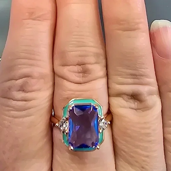 Gold Art Deco Blue Sapphire Ring - Picture 6 of 9